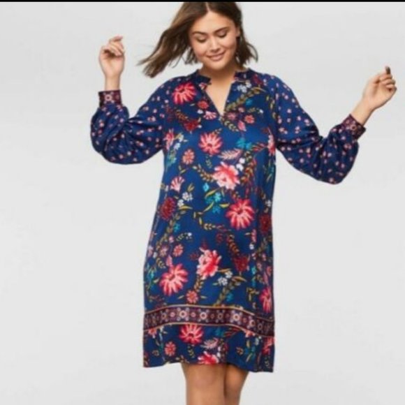 LOFT Petite Size XSP Cuffed Long Sleeves Floral Print Shift Tunic Dress - Picture 1 of 10